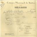 Registo de velocípede de marca Olga, com o nº 6201, em nome de António Luís Monteiro, morador em Faião.