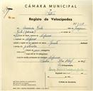 Registo de velocípede de marca Sprinter, com o nº 3618, em nome de Armindo Grilo, morador em Nafarros.