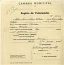 Registo de velocípede de marca Olga, com o nº 1736, em nome de Alcino Diamantino Cardoso, morador em Odrinhas.