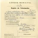 Registo de velocípede com o nº 4210, em nome de Carlos Alberto Alves Flores, morador em Queluz.