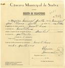 Registo de velocípede de marca Pombal, com o nº 7169, em nome de Gregório Manuel Coelho, morador em Montelavar.