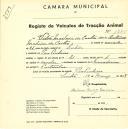 Registo de um veiculo de duas rodas tirado por um animal de espécie cavalar destinado a transporte de mercadorias em nome de Vítor Madeira de Castro, morador em Pero Pinheiro.