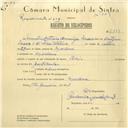 Registo de velocípede de marca Raio, com o nº 6139, em nome de Emídio António Domingos Inácio, morador em Morelena.