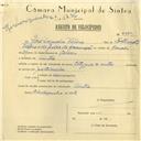 Registo de velocípede de marca Citifix com motor, com o nº 6089, em nome de José Sequeira Veloso, morador em Sintra.