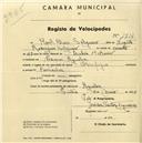 Registo de velocípede de marca Olympique, com o nº 1714, em nome de Raul Dias Salgueiro, morador em Cacém.