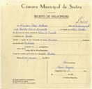 Registo de velocípede de marca London, com o nº 9633, em nome de Avelino Alves Malheiro, morador em Queluz.