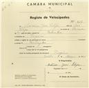 Registo de velocípede com o nº 956, em nome de António José Filipe, morador em Tojeira.
