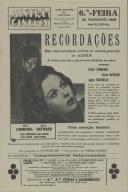 Programa do filme "Recordações" com a participação dos atores Robert Cummings, Susan Hayward e Agnes Moorhead.