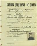 Registo de matricula de velocipedista em nome de Armando Gonçalves Vaz, morador em Sintra, com o nº de inscrição 1726.