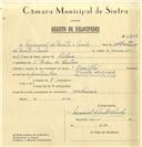 Registo de velocípede de marca Kreidler, com o nº 6703, em nome de Manuel de Matos  Melo, morador em S. Pedro de Sintra.