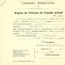 Registo de um veiculo de duas rodas tirado por dois animais de espécie bovina destinado a transporte de mercadorias em nome de Sabino João Domingues, morador em Fontanelas.