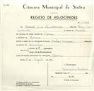 Registo de velocípede de marca Cruzador, com o nº 9144, em nome de Manuel Luís Corredoura, morador em Maceira.