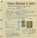 Registo de matricula de velocipedista em nome de João Filipe Faustino, morador na Rinchoa, com o nº de inscrição 590.