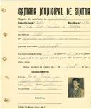 Registo de matricula de velocipedista em nome de João António Monteiro de Hortega, morador em Sintra, com o nº de inscrição 2073.