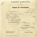 Registo de velocípede com o nº 1593, em nome de Joaquim Miguel, morador em Coutinho Afonso.
