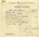 Registo de velocípede de marca Nacional, com o nº 10063, em nome de Francisco dos Santos Neto, morador em Carenque.