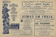 Programa do filme "Almas em Fúria" com a participação de Barbara Stanwyck, Wendell Corey, Walter Huston, Judith Anderson, Gilbert Roland e Thomas Gomez.