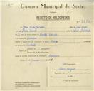 Registo de velocípede com o nº 8417, em nome de João André Guedelha, morador em Carenque.