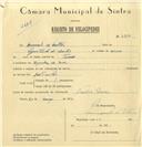 Registo de velocípede  com o nº 6317, em nome de Manuel de Matos, morador em Azenhas do Mar.