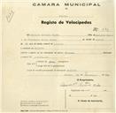 Registo de velocípede de marca Toman, com o nº 844, em nome de Domingos António Rocha, morador em Maceira.