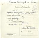 Registo de velocípede com o nº 9134, em nome de António Casimiro, morador em Albarraque.