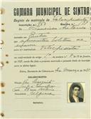 Registo de matricula de velocipedista em nome de Francisco António, morador em Sintra, com o nº de inscrição 950.