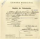 Registo de velocípede com o nº 3254, em nome de António Coimbra das Neves, morador em Albarraque.