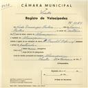 Registo de velocípede com o nº 4074, em nome de João Domingos Baleia, morador em Almorquim.