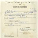 Registo de velocípede de marca Peugeot, com o nº 5438, em nome de Justo Rodrigues, morador em Fontanelas.