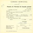 Registo de um veiculo de duas rodas tirado por um animal de espécie cavalar destinado a transporte de mercadorias em nome de Vitorino Pinto Alves, morador no Linhó.