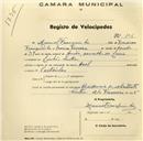 Registo de velocípede de marca Hoel, com o nº 196, em nome de Manuel Franquinho, morador em Linhó.