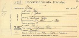 Recenseamento escolar de José Pedro, filho de António Pedro, morador no Mucifal.