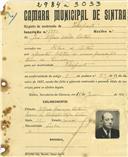 Registo de matricula de velocipedista em nome de José Alfredo Nobre Cartaxo, morador na Ribeira de Sintra, com o nº de inscrição 2984.