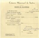 Registo de velocípede com o nº 9656, em nome de João Martins Branco, morador em Belas.