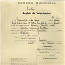 Registo de velocípede de marca Mauritania, com o nº 433, em nome de Manuel da Silva Sousa, morador em Morelena.