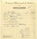 Registo de velocípede com o nº 6951, em nome de José Lopes, morador em Penha Longa.