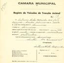 Registo de um veiculo de duas rodas tirado por um animal de espécie cavalar destinado a transporte de mercadorias em nome de António Rocha Caspincho, morador em Lameiras.