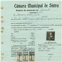 Registo de matricula de velocipedista em nome de Joaquim Pedroso Júnior, morador em Maceira, com o nº de inscrição 406.