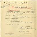 Registo de velocípede de marca Cycles Pombal, com o nº 6101, em nome de Manuel Godinho, morador em Algueirão.