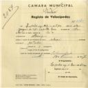 Registo de velocípede com o nº 2845, em nome de Leopoldo Augusto Pereira da Silva, morador em Albarraque.