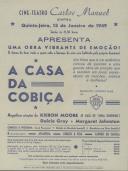 Programa do filme "A Casa da Cobiça" com a participação de Kieron Moore, Dulcie Gray e Margaret Johnston.