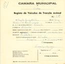 Registo de um veiculo de duas rodas tirado por um animal de espécie asinina destinado a transporte de mercadorias em nome de Ângelo Luís Matias, morador em Bolembre.