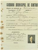 Registo de matricula de velocipedista em nome de José Luís Brás, morador em Pero Pinheiro, com o nº de inscrição 1092.