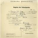 Registo de velocípede com o nº 817, em nome de Joaquim João Jorge, morador em Fontanelas.