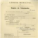 Registo de velocípede com o nº 3923, em nome de Moutinho, Silva & Pereira, Lda, com sede em Cacém.