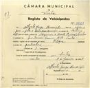 Registo de velocípede de marca Flecha, com o nº 3328, em nome de Alberto Jorge Conceição, morador em Sintra.