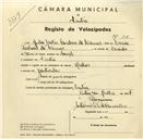 Registo de velocípede com o nº 3117, em nome de Júlio Matos Cardoso de Lemos, morador em Sintra.