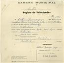 Registo de velocípede com o nº 1097, em nome de António Guinapo Jorge, morador em Pero Pinheiro.