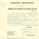 Registo de um veiculo de duas rodas tirado por um animal de espécie muar destinado a transporte de mercadorias em nome de Abel Simões de Carvalho, morador na Várzea de Colares.