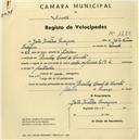 Registo de velocípede de marca L.R.S., com o nº 1280, em nome de João Ventura Marques, morador em Casal do Canito, Queluz
